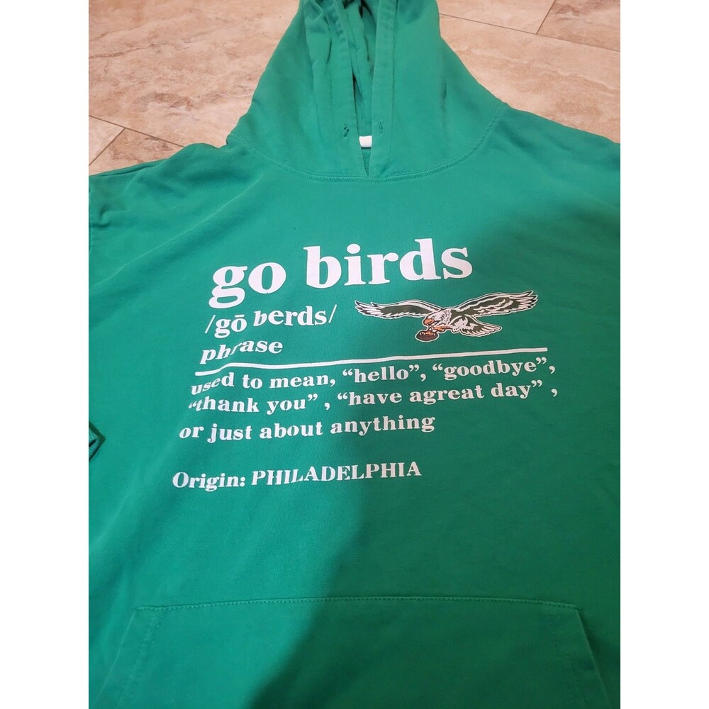 Go Birds Philadelphia Eagles Football Kelly Green Hoodie W Pocket Sz XL